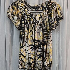 Style & Co. Abstract Leaf Blouse - Black, Yellow, Cream